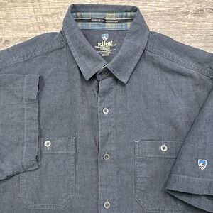 Kuhl linen blend shirt men's large blue gray short sleeve button up casual hike